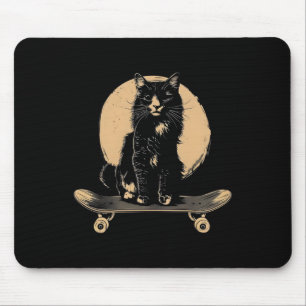 Vintage Schwarze Katze Skateboard Sonniges Skatebo Mousepad