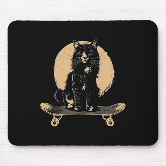 Vintage Schwarze Katze Skateboard Sonniges Skatebo Mousepad (Vorne)