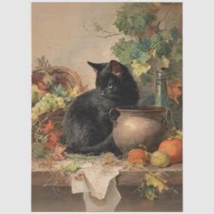 Vintage schwarze Katze umgeben von Herbstfrüchten  Seidenpapier