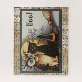 Vintage Schwarze Katze und Eule Halloween Puzzle (Vertikal)