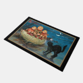 Vintage Schwarze Katze und lustige Pumpkin People Fußmatte (Schrägansicht)