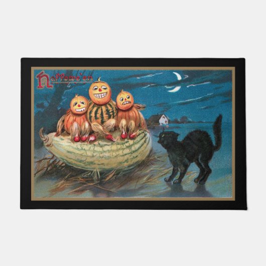 Vintage Schwarze Katze und lustige Pumpkin People Fußmatte (Vorderseite)