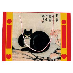 Vintage schwarze Katze und Narzisse von Zhu Ling Große Geschenktüte