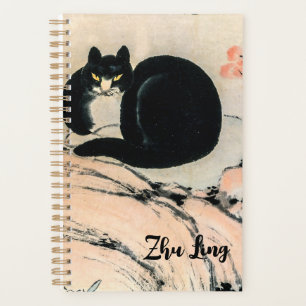 Vintage schwarze Katze und Narzisse von Zhu Ling Planer