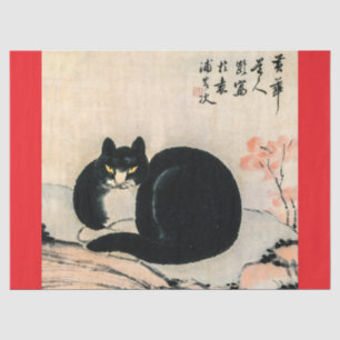 Vintage schwarze Katze und Narzisse von Zhu Ling Seidenpapier