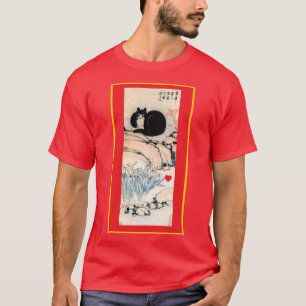 Vintage Schwarze Katze und Narzissenkunst von Zhu T-Shirt
