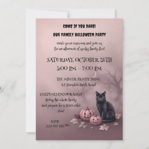 Vintage-Schwarze Katze und rosa Kürbisse Halloween Einladung