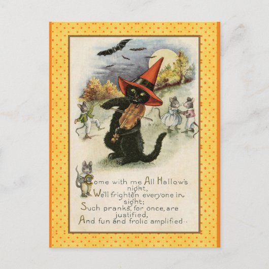 Vintage Schwarze Katze Violin Halloween Postkarte (Vorderseite)