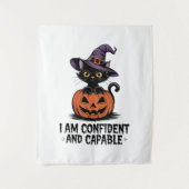 Vintage Schwarze Katze Vorsicht Wandteppich (Vorderseite)