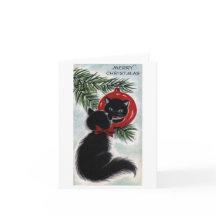 Vintage-Schwarze-Katze-Weihnachtskarte