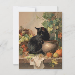 Vintage schwarze Katze zwischen herbstlichen Früch Postkarte