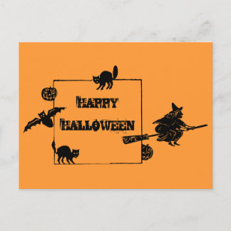 Vintage Schwarze Katzen Bat Pumpkins Hexenkarte Postkarte