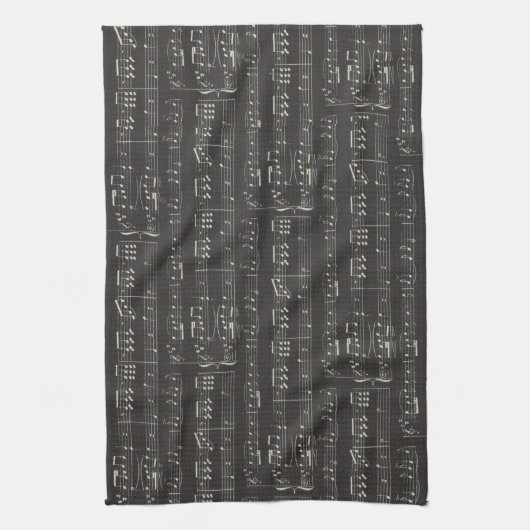 Vintage Schwarze Musiknote Muster Musiker Geschirrtuch (Vertikal)