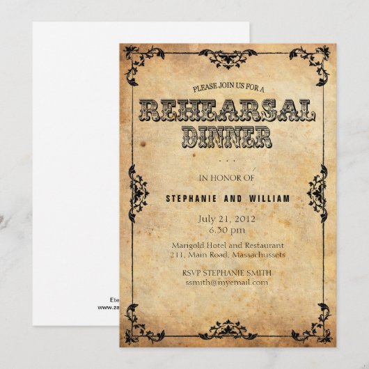 Vintage Schwarze Probe Einladung (Vorne/Hinten)