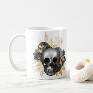 Vintage schwarze Rosen Totenkopf Schrift falsches Kaffeetasse