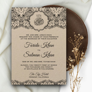 Vintage-Schwarze-Spitze-Rustikal-Kraft-islamische- Einladung