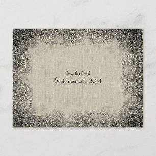 Vintage schwarze Spitzen und Leinen Save the Date Ankündigungspostkarte