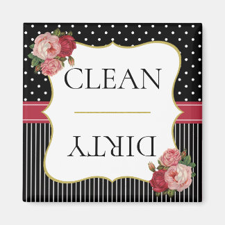 Vintage Schwarze Streifen Punkte Rotes Blumiges Ge Magnet