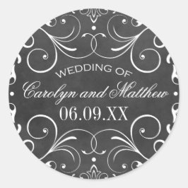 Vintage Schwarze Tafel Blüh Wedding Monogram Runder Aufkleber