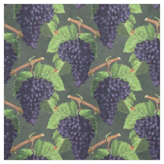 Vintage schwarze Trauben und grüne Reben Stoff (Muster)