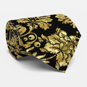Vintage schwarze und goldene Floral Damaskus Krawatte (Gerollt)