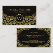 Vintage schwarze und goldene Floral Damaskus Visitenkarte (Vorne/Hinten)