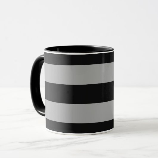 Vintage, schwarze und graue Streifen Tasse (Vorderseite Links)