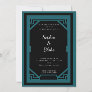 Vintage schwarze und grüne Art Deco Hochzeit Einladung