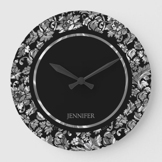 Vintage, schwarze und metallische Silberröhre Große Wanduhr (Vorderseite)