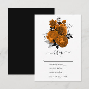 Vintage Schwarze und Orange Halloween Blumenhochze RSVP Karte
