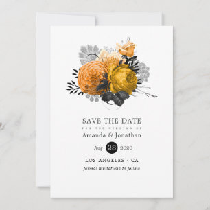 Vintage Schwarze und Orange Halloween Blumenhochze Save The Date