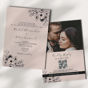 Vintage Schwarze und Rosa Alles-in-Einem-Hochzeit Einladung