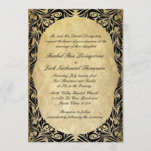 Vintage schwarze und Sahnehochzeit Einladung