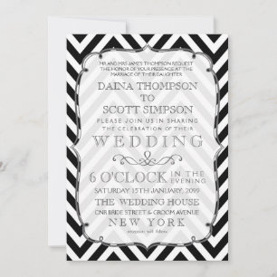 Vintage schwarze und weiße Chevron-Hochzeitseinlad Einladung