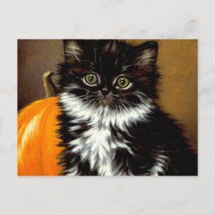 Vintage schwarze und weiße Halloween-Katze Postkarte