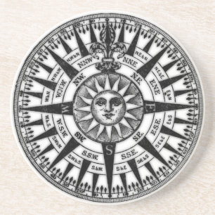 Vintage schwarze und weiße Kompassrose Sonne Sandstein Untersetzer