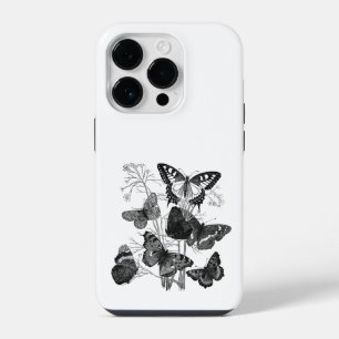 Vintage schwarze und weiße Schmetterlinge iPhone 14 Pro Hülle