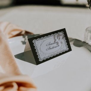 Vintage schwarze und weiße Spitzen-Hochzeitsplatzk Tischnummer