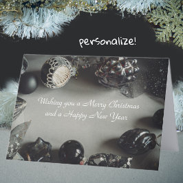 Vintage Schwarze Weihnachtsschmuck mit Ribbon Feiertagskarte