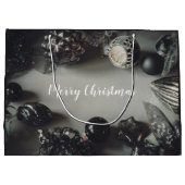 Vintage Schwarze Weihnachtsschmuck mit Ribbon Große Geschenktüte (Rückseite)