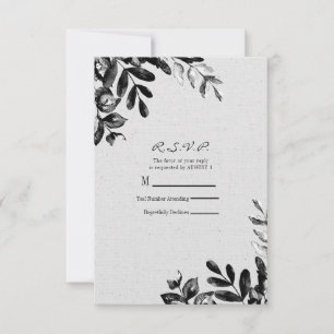 Vintage Schwarze + Weiße Botanische Blätter Hochze RSVP Karte