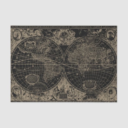 Vintage Schwarze Weltkarte - Dekoupage Seidenpapier (Vorderseite)