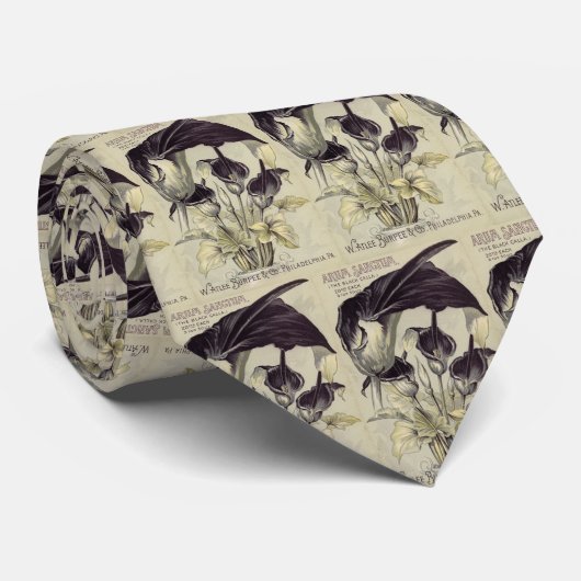 Vintage schwarzer Calla-Lilien Krawatte (Gerollt)
