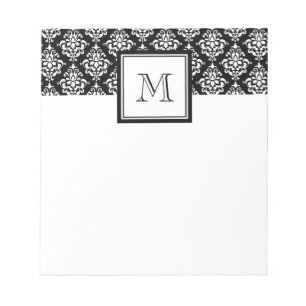 VINTAGE SCHWARZER DAMAST IHRE MONOGRAMM NOTIZBLOCK