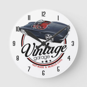 Vintage schwarzer Hot Rod Runde Wanduhr