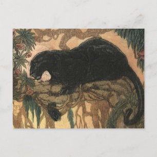 Vintage-Schwarzer-Panther-Katze Postkarte