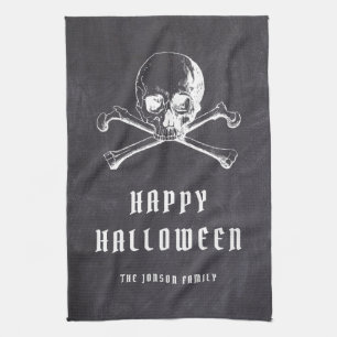Vintage Schwarzer Piratenschädel und Knochen Hallo Geschirrtuch