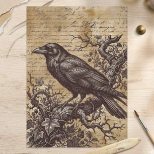 Vintage Schwarzer Rabe Gothic Schrift Decoupage Seidenpapier