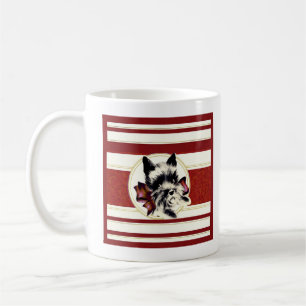 Vintage schwarzer Scottish Terrier auf roter Tasse