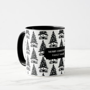 Vintage Schwarzer Weißer Weihnachtsbaum Benutzerde Tasse